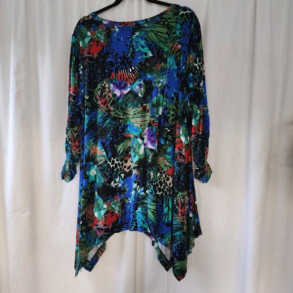 Philosophy Tunic Top Green Aqua Colorful Floral Butterfly Boho plus size XXL art - Picture 9 of 9